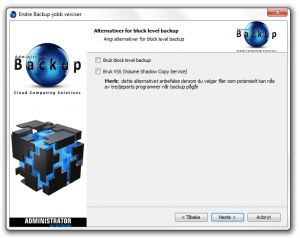Administrator Backup - Block Level Backup